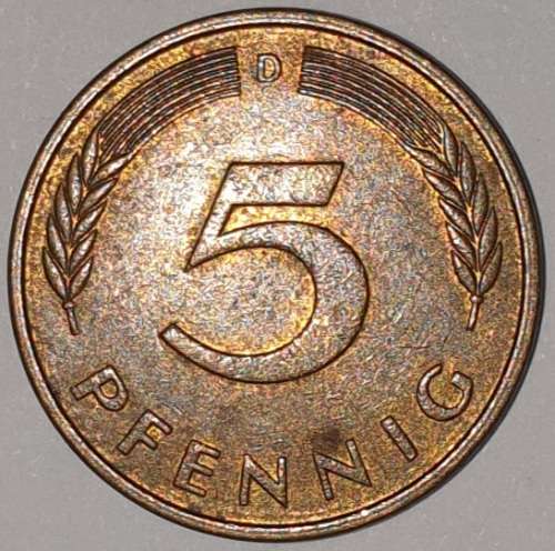1978 D - 5 PFENNIG - FIVE PFENNIG - GERMANY - FEDERAL REPUBLIC - (Brass Clad Steel)